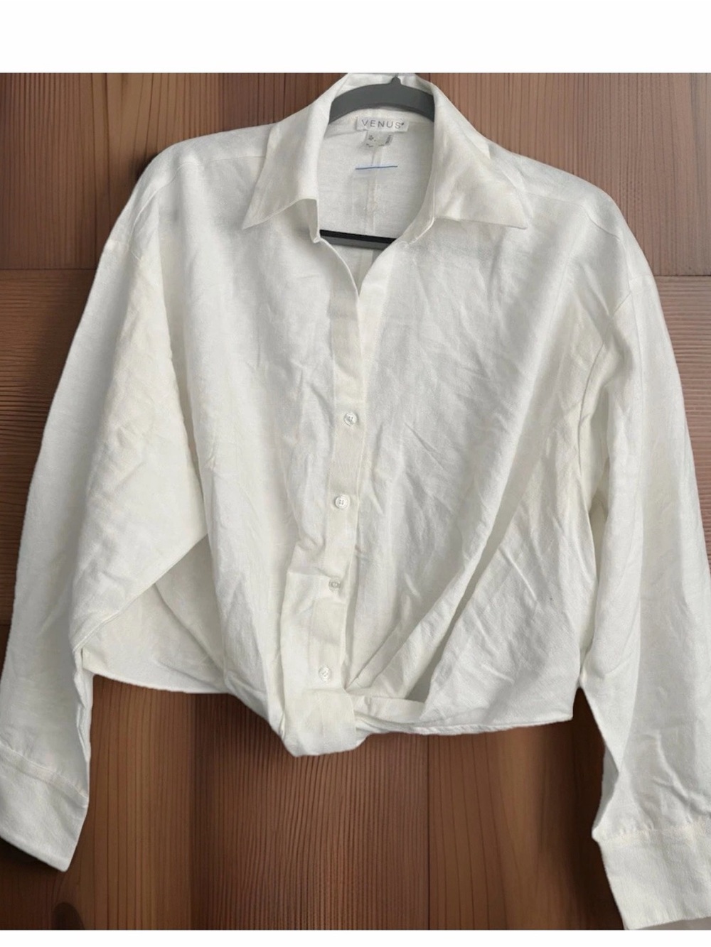 VENUS White Textured Button-Front Top